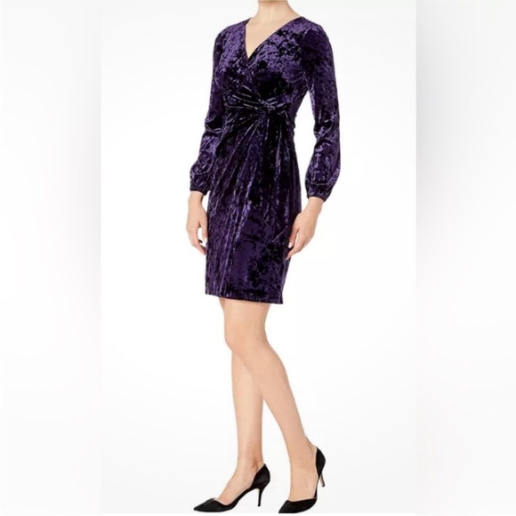 Ralph Lauren Purple Velvet wrap dress long sleeve size 12 - Picture 1 of 7